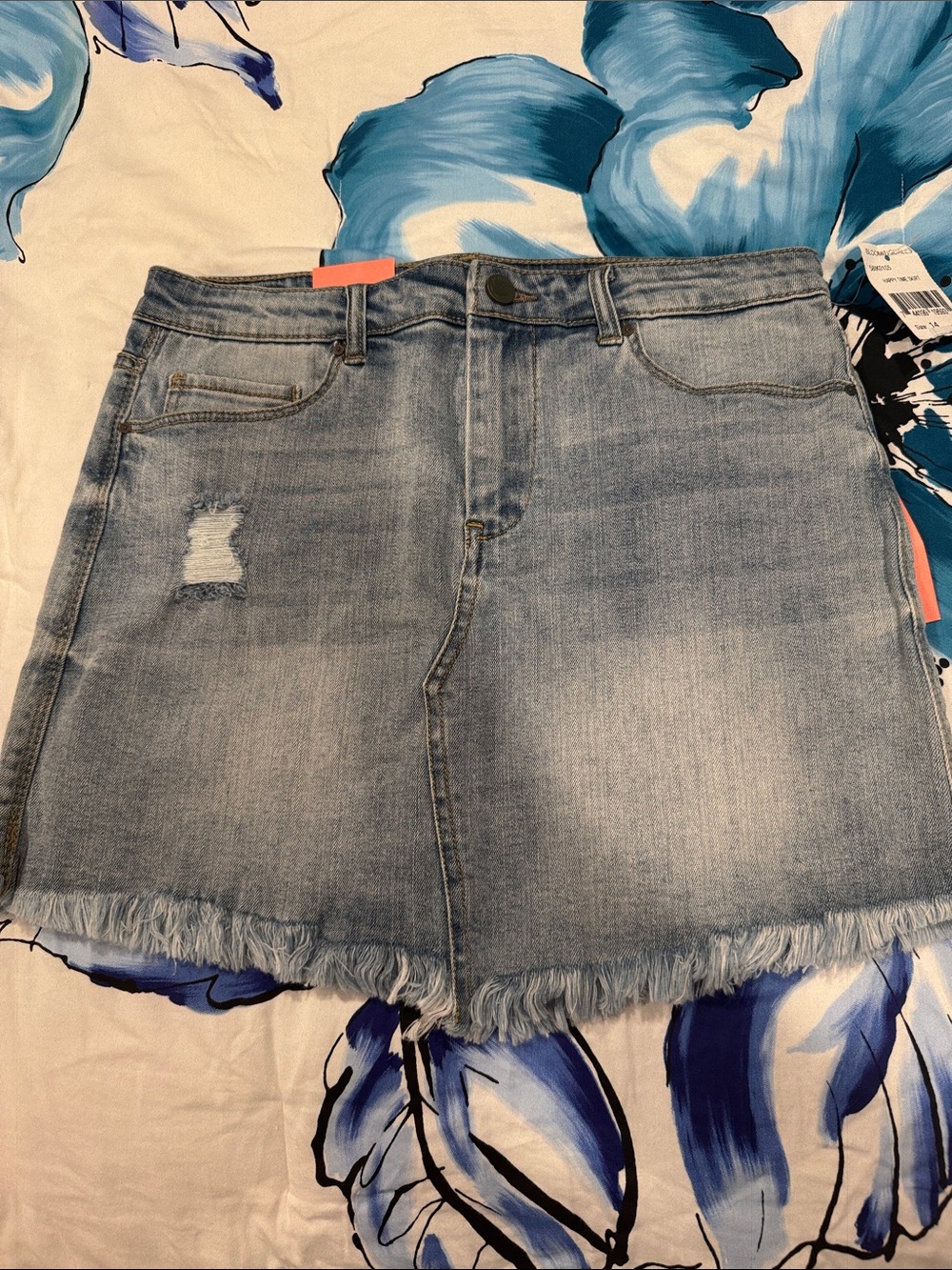 Blank NYC Light Blue Frayed Hem Denim Skirt